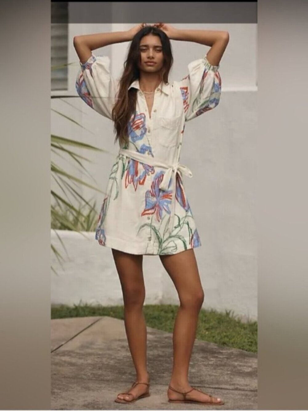 NWT Size L - Maeve Mona Linen Blend Mini Shirtdress (NWT US$ 168)